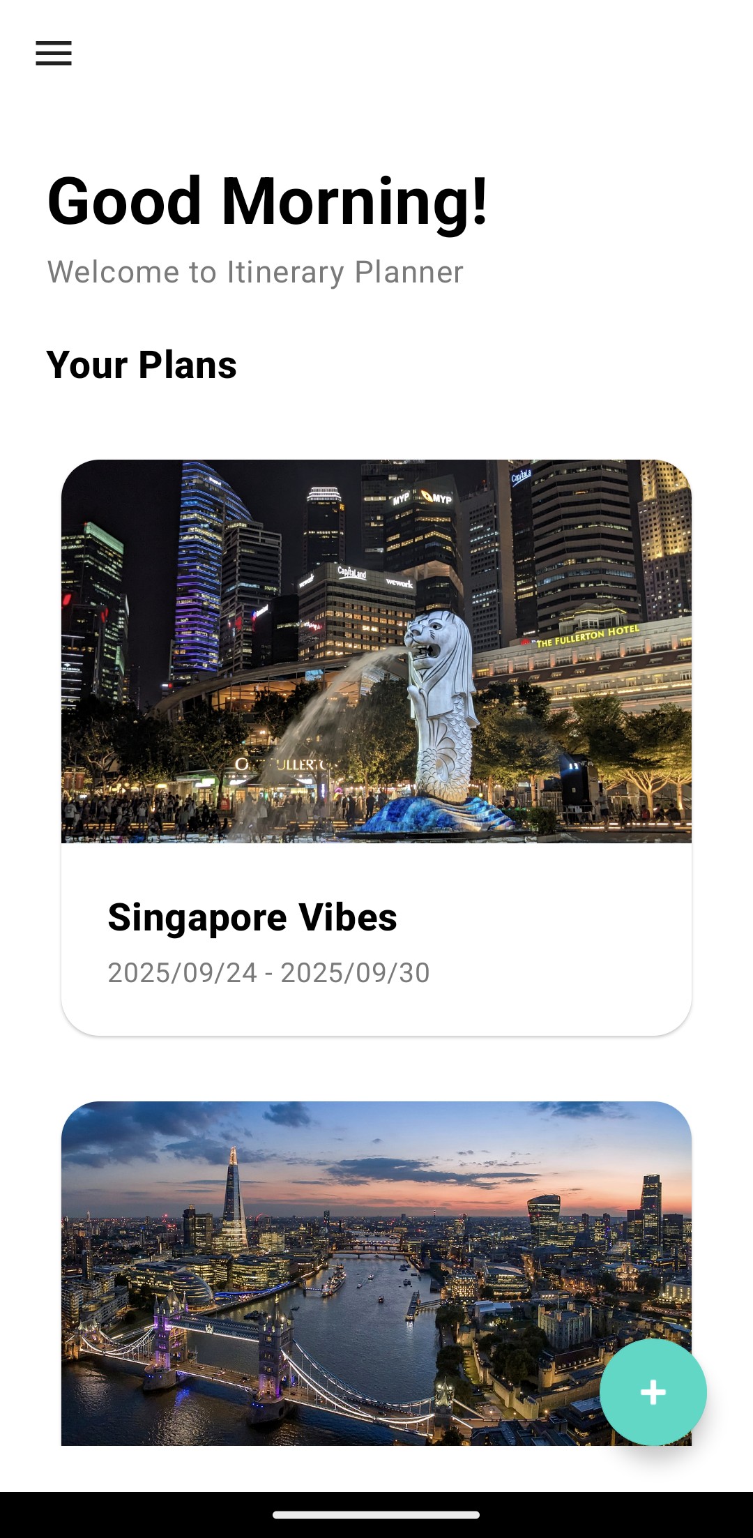 Itinerary Planner main screen